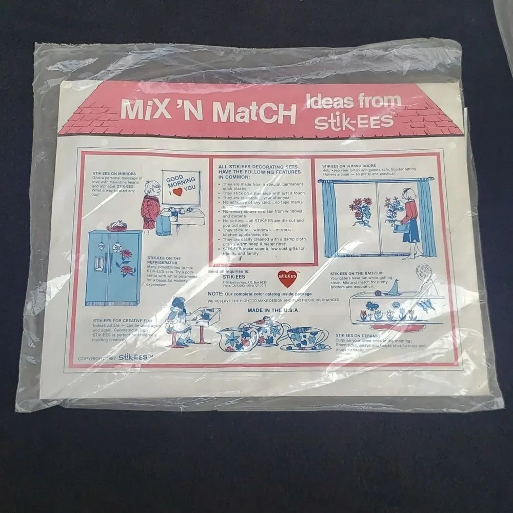 3 Sets Vintage Stik-ees Self Stick Vinyl Window Clings Still Sealed in Package